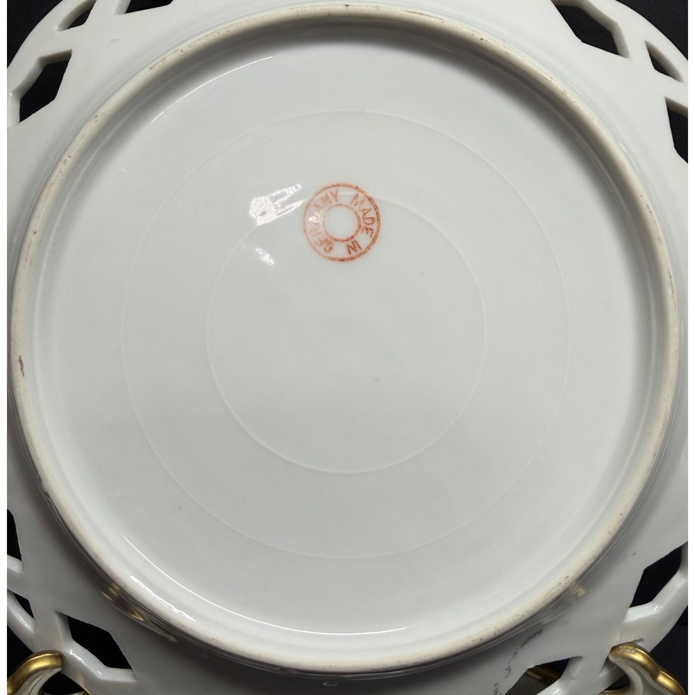 Antique German Reticulated Porcelain Plate Hand Painted StrawberriesGooseberries - Picture 7 of 10